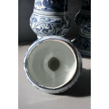 COPPIA ALBARELLO CERAMICA BIANCA ALBISOLA Lino DECORO BLU CLASSICO PUTTI '60  