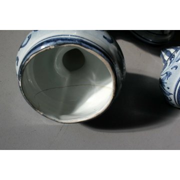 COPPIA ALBARELLO CERAMICA BIANCA ALBISOLA Lino DECORO BLU CLASSICO PUTTI '60  