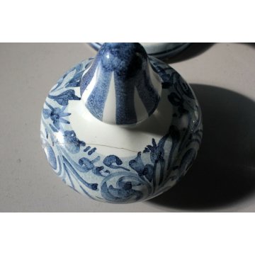 COPPIA ALBARELLO CERAMICA BIANCA ALBISOLA Lino DECORO BLU CLASSICO PUTTI '60  