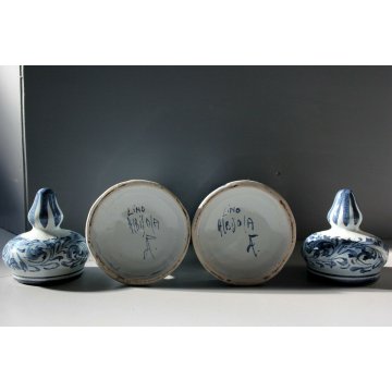 COPPIA ALBARELLO CERAMICA BIANCA ALBISOLA Lino DECORO BLU CLASSICO PUTTI '60  