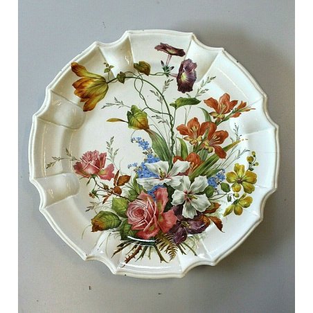 ANTICO GRANDE PIATTO CERAMICA Nove Bassano PARATA CENTROTAVOLA PORTATA FIORI 900