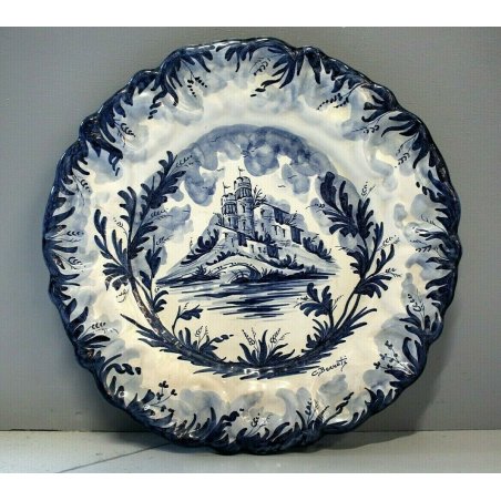PIATTO PARATA  ALBISOLA V. Mazzotti CERAMICA BIANCA DECORO BLU Castello 
