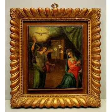 ANTICO QUADRO OLIO TELA ANNUNCIAZIONE MARIA ARCANGELO GABRIELE Toscana '700