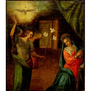ANTICO QUADRO OLIO TELA ANNUNCIAZIONE MARIA ARCANGELO GABRIELE Toscana '700