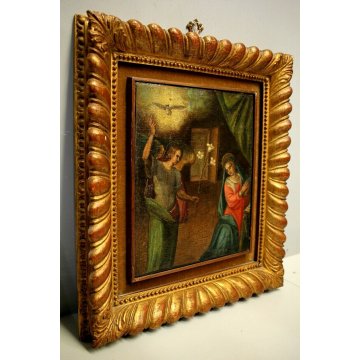 ANTICO QUADRO OLIO TELA ANNUNCIAZIONE MARIA ARCANGELO GABRIELE Toscana '700