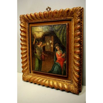 ANTICO QUADRO OLIO TELA ANNUNCIAZIONE MARIA ARCANGELO GABRIELE Toscana '700