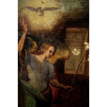 ANTICO QUADRO OLIO TELA ANNUNCIAZIONE MARIA ARCANGELO GABRIELE Toscana '700