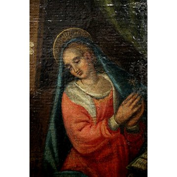 ANTICO QUADRO OLIO TELA ANNUNCIAZIONE MARIA ARCANGELO GABRIELE Toscana '700