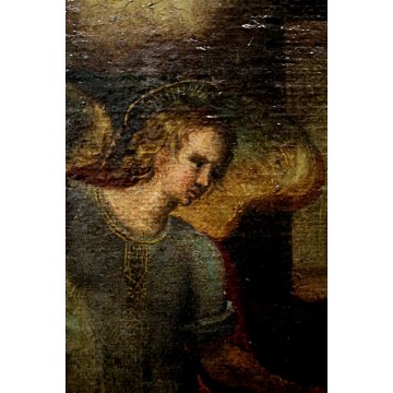 ANTICO QUADRO OLIO TELA ANNUNCIAZIONE MARIA ARCANGELO GABRIELE Toscana '700