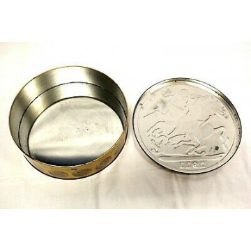 SCATOLA BISCOTTI LATTA STERLINA ORO ENGLAND METAL BISCUITS BOX diam. 25,5CM 50's