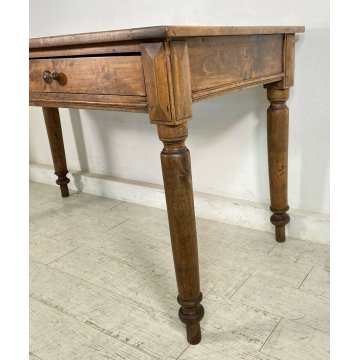 ANTICO TAVOLO PRANZO LEGNO ABETE 2 CASSETTI GAMBE TORNITE 1900 EPOCA SALA TABLE