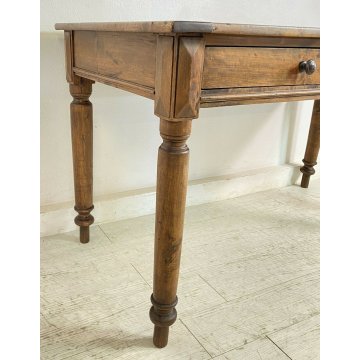 ANTICO TAVOLO PRANZO LEGNO ABETE 2 CASSETTI GAMBE TORNITE 1900 EPOCA SALA TABLE