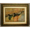 ANTICO QUADRO OLIO TELA Giulio D'Angelo PAESAGGIO MARINA BARCHE VENEZIA Burano 