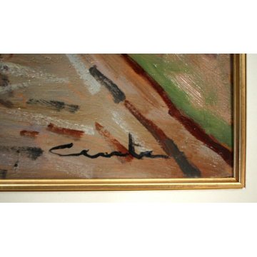 ANTICO QUADRO OLIO TAVOLA TOSCANA  TRAMONTO FIGURE PIOGGIA STRADA Pisa Livorno