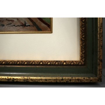 ANTICO QUADRO OLIO TAVOLA TOSCANA  TRAMONTO FIGURE PIOGGIA STRADA Pisa Livorno