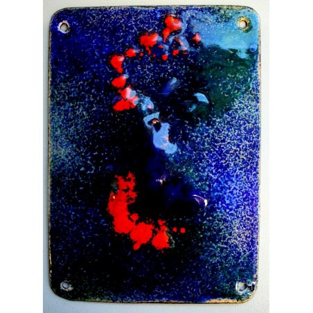 PIASTRA RAME R. Aloi ASTRATTO SBALZATO SMALTATO GRAN FUOCO FIRMATO ANNI '60