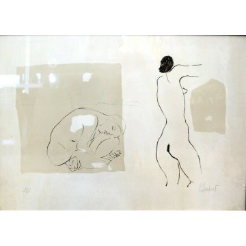 LITOGRAFIA COLORE Corrado Balest STAMPA  MULTIPLO 81/130 DISEGNO ASTRATTO NUDO 