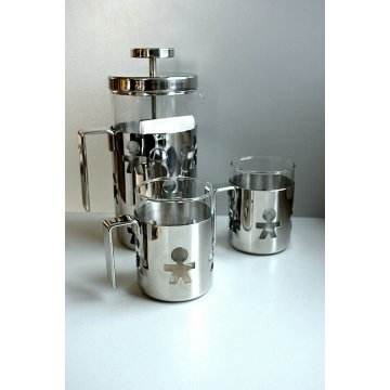 CAFFETTIERA INFUSIERA 2 TAZZE MUG Alessi AKK21 KING KONG Girotondo ACCIAIO INOX 