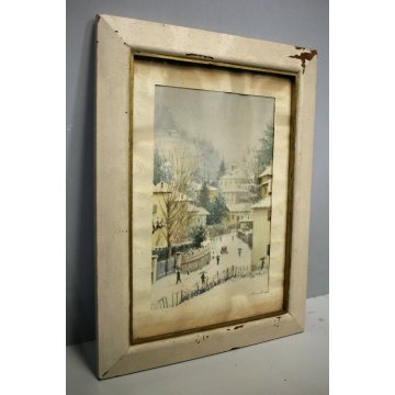 ANTICO ACQUERELLO G. Gagliardi PAESAGGIO INVERNALE NEVE ARONA LAGO MAGGIORE 1950