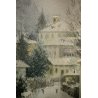 ANTICO ACQUERELLO G. Gagliardi PAESAGGIO INVERNALE NEVE ARONA LAGO MAGGIORE 1950