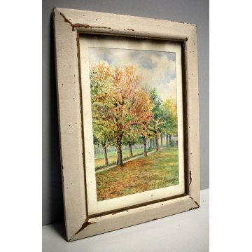 ANTICO ACQUERELLO G.Gagliardi PAESAGGIO AUTUNNALE ARONA MERCORAGO LAGO MAGGIORE 