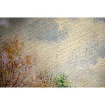 ANTICO ACQUERELLO G.Gagliardi PAESAGGIO AUTUNNALE ARONA MERCORAGO LAGO MAGGIORE 