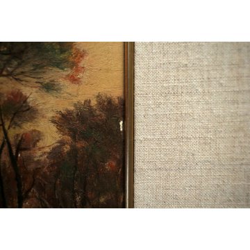 ANTICO QUADRO OLIO PAESAGGIO TOSCANO SENTIERO RADURA PINETA TRAMONTO MAREMMA 900