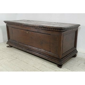 ANTICA CASSAPANCA PORTA TV LEGNO PIOPPO PANCA BAULE EPOCA 1700 PIEDI SCARPETTA 