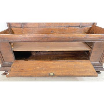 ANTICA CASSAPANCA PORTA TV LEGNO PIOPPO PANCA BAULE EPOCA 1700 PIEDI SCARPETTA 