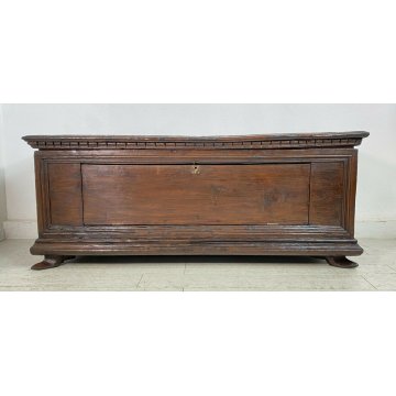 ANTICA CASSAPANCA PORTA TV LEGNO PIOPPO PANCA BAULE EPOCA 1700 PIEDI SCARPETTA 
