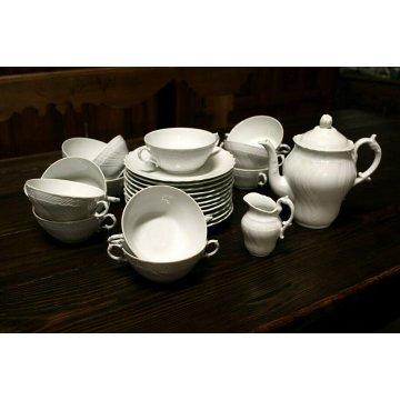 ANTICO SERVIZIO CONSOMME 11pers Richard Ginori CERAMICA BIANCA DECORO RILIEVO 
