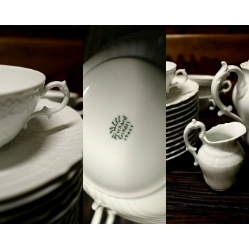ANTICO SERVIZIO CONSOMME 11pers Richard Ginori CERAMICA BIANCA DECORO RILIEVO 