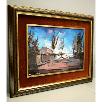 COPPIA QUADRO OLIO Voltolino Fontani PAESAGGIO CASALE TOSCANA ESPRESSIONISMO 900