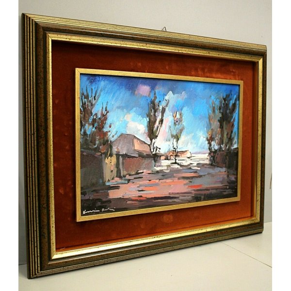 COPPIA QUADRO OLIO Voltolino Fontani PAESAGGIO CASALE TOSCANA