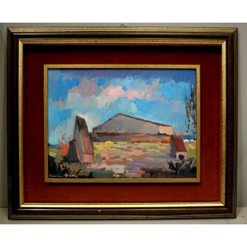 COPPIA QUADRO OLIO Voltolino Fontani PAESAGGIO CASALE TOSCANA ESPRESSIONISMO 900