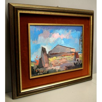 COPPIA QUADRO OLIO Voltolino Fontani PAESAGGIO CASALE TOSCANA ESPRESSIONISMO 900