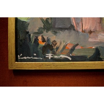 COPPIA QUADRO OLIO Voltolino Fontani PAESAGGIO CASALE TOSCANA ESPRESSIONISMO 900