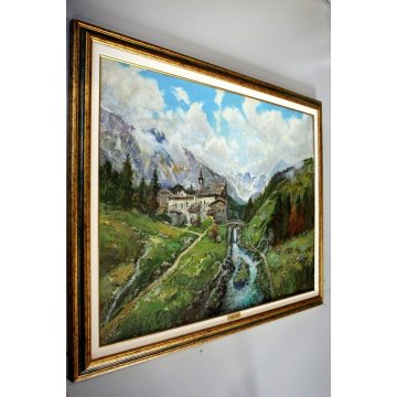 GRANDE QUADRO OLIO TELA Pietro Virgilio Lietti PAESAGGIO MONTANO ALTA BRIANZA 