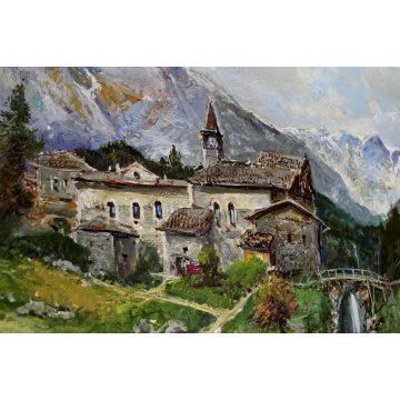 GRANDE QUADRO OLIO TELA Pietro Virgilio Lietti PAESAGGIO MONTANO ALTA BRIANZA 