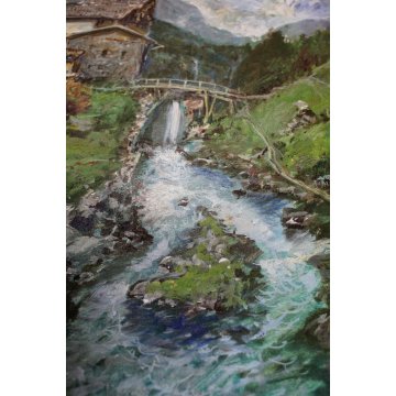 GRANDE QUADRO OLIO TELA Pietro Virgilio Lietti PAESAGGIO MONTANO ALTA BRIANZA 