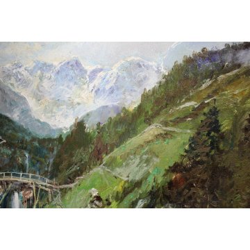 GRANDE QUADRO OLIO TELA Pietro Virgilio Lietti PAESAGGIO MONTANO ALTA BRIANZA 