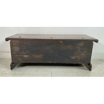 ANTICA PICCOLA CASSAPANCA INTARSIATA LEGNO PIOPPO META' 1900 PANCA BAULE 1940 