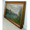 GRANDE QUADRO OLIO TELA E.Piacentini PAESAGGIO LAGO MAGGIORE ISOLE BORROMEO '900