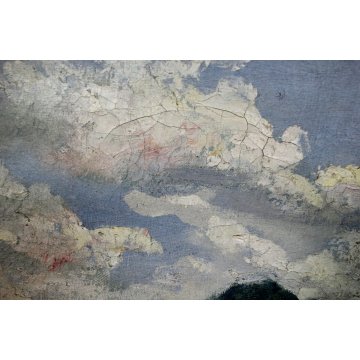 GRANDE QUADRO OLIO TELA E.Piacentini PAESAGGIO LAGO MAGGIORE ISOLE BORROMEO '900