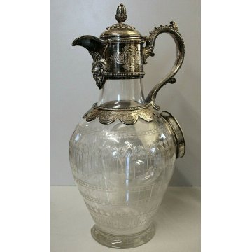 CARAFFA CRISTALLO MOLATO SILVEPLATE GLASS WINE CARAFE DECANTER Bacart(?) VINTAGE