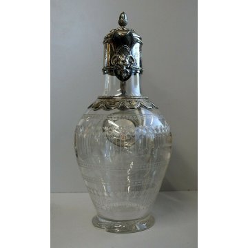 CARAFFA CRISTALLO MOLATO SILVEPLATE GLASS WINE CARAFE DECANTER Bacart(?) VINTAGE