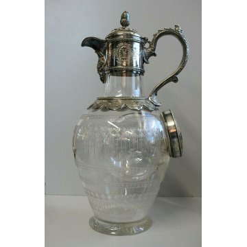 CARAFFA CRISTALLO MOLATO SILVEPLATE GLASS WINE CARAFE DECANTER Bacart(?) VINTAGE