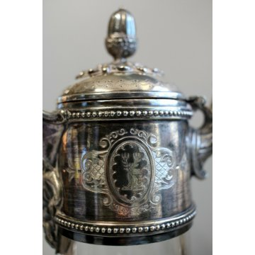 CARAFFA CRISTALLO MOLATO SILVEPLATE GLASS WINE CARAFE DECANTER Bacart(?) VINTAGE