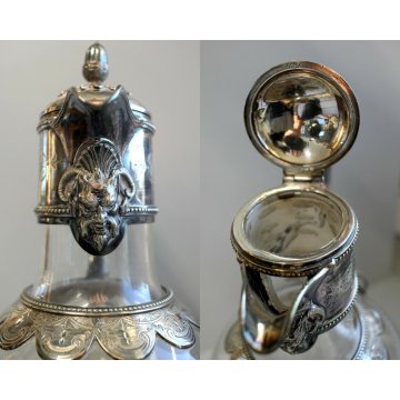 CARAFFA CRISTALLO MOLATO SILVEPLATE GLASS WINE CARAFE DECANTER Bacart(?) VINTAGE
