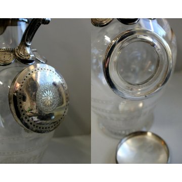 CARAFFA CRISTALLO MOLATO SILVEPLATE GLASS WINE CARAFE DECANTER Bacart(?) VINTAGE